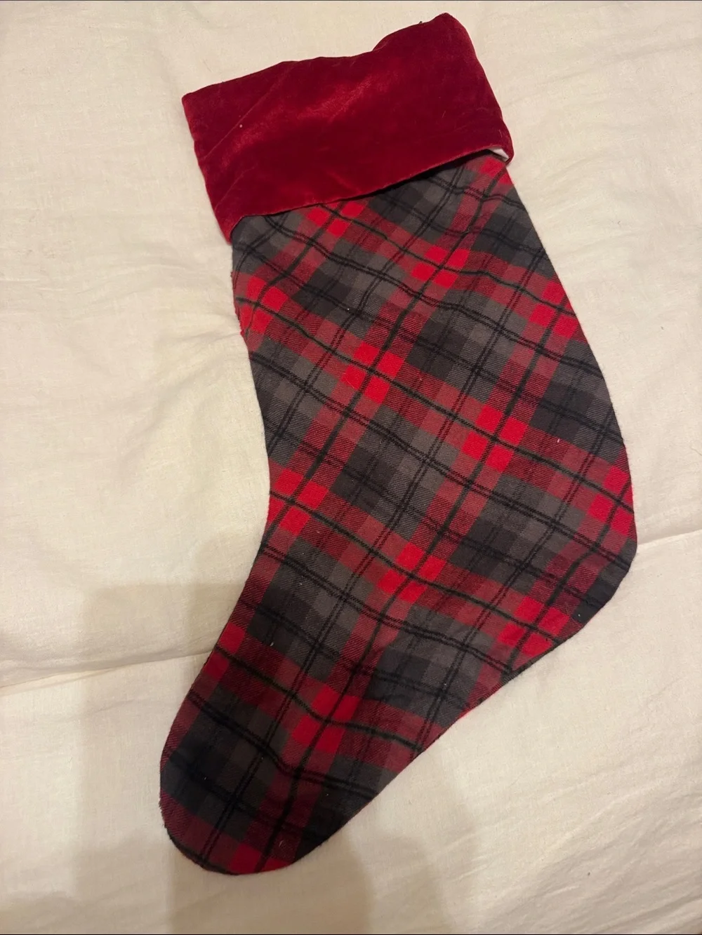 Pottery Barn velvet and sequin plaid stocking cardinal design nwt